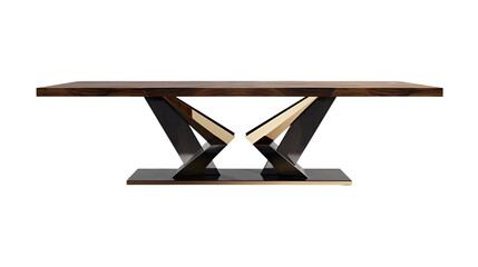 Ultra-modern wood and metal table with sleek lines, showcased on, transparent background