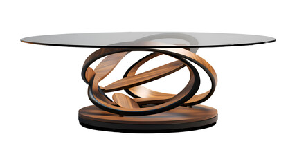 Ultra-modern wood and metal table with sleek lines, showcased on, transparent background