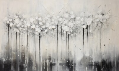 Oil Drawing Dandelion, Black and White Textured Dandelions Picture, Stylish Painting on Canvas
