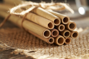 Ecological bamboo straws in a bundle
