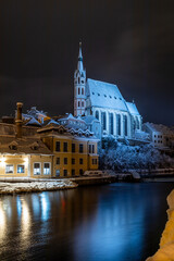 Winter view of Cesky Krumlov in winter, Czech Republic.