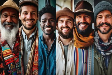 A collage of men showing ethnical diversity. - obrazy, fototapety, plakaty
