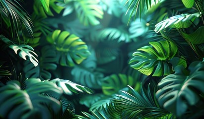 tropical leaves and foliage background in dark