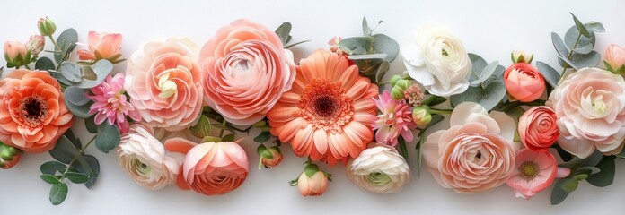 the arrangement of pink and peach flowers