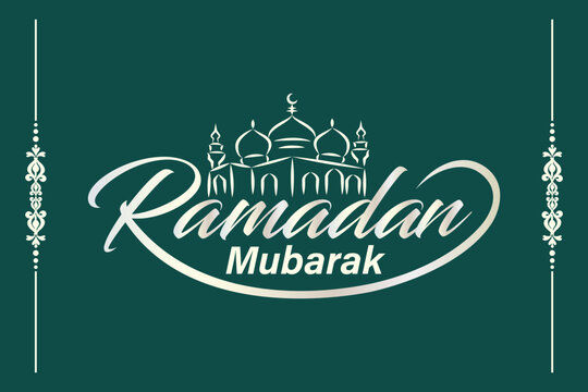 Ramadan Mubarak Calligraphy with mosque vector template