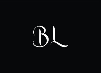 BL Brush Letter Logo Design with Black Circle and Handwritten Letters.