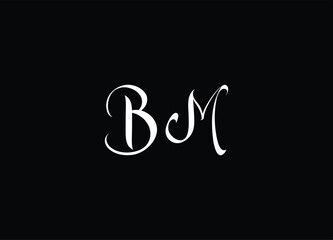 BM Brush Letter Logo Design with Black Circle and Handwritten Letters.