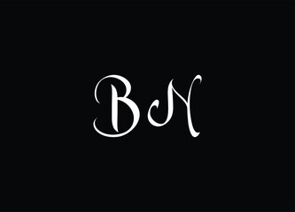 BN Brush Letter Logo Design with Black Circle and Handwritten Letters.