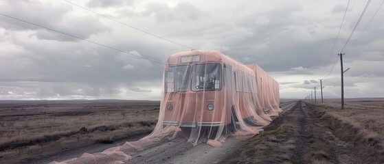 The bus is covered with a transparent cloth