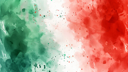 Italian flag watercolor illustration. Green white red stripes. Textured artistic background for Italian American Heritage and Culture Month banner design.