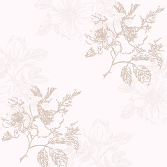 Flower seamless pattern, abstract wild rose hip motifs