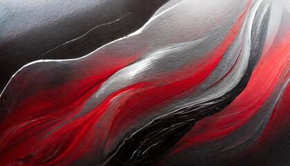 Abstract acrylic painting, Close up red, black and silver background. Oil paint texture with brush...