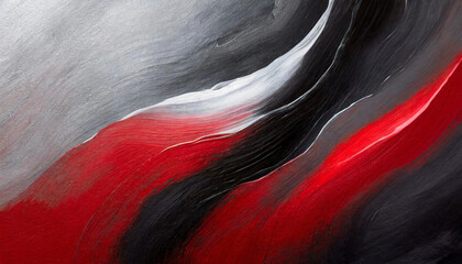 Abstract acrylic painting, Close up red, black and silver background. Oil paint texture with brush...