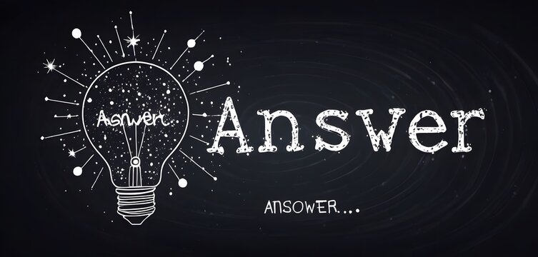 A light bulb symbolizes the moment an answer is found, set against a constellation backdrop. The typography Answer reinforces the concept of discovery and solutions.