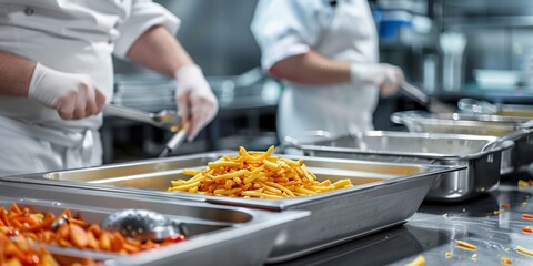 french fries in professional kitchen