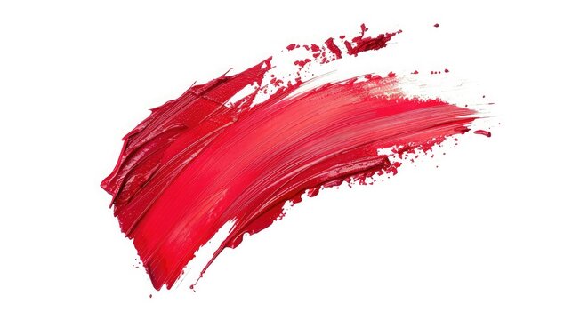 Lipstick smear smudge swatch isolated on white background. Cosmetic make up texture. Bright red color creme lip stick stroke swipe sample