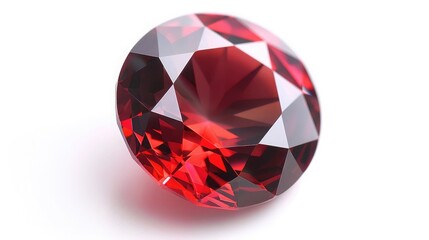 Red Ruby gemstone Round Cut isolate on white background, close up shot