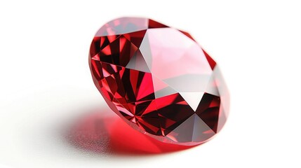 Red Ruby gemstone Round Cut isolate on white background, close up shot