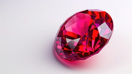 Red Ruby gemstone Round Cut isolate on white background, close up shot