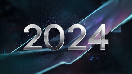 A futuristic graphic depicting the year "2024" in bold, metallic letters. The background is a blend of dark and light hues, representing the future's uncertainties and possibilities. 