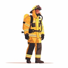  Firefighter with gear isolated on white. Simple flat illustration style. Fire department, emergency response, rescue operations concept. Element for design, print