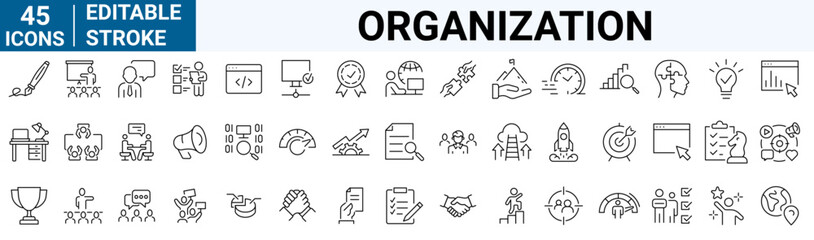 Planning and organization line web icons. Business Management, Meeting, Conference. Vector illustration. Outline icon. Editable stroke.