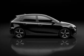 Fototapeta premium Side view of a black hatchback in 3D