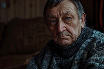 sad mature man in a room thinking