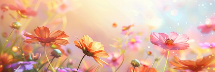 Fototapeta na wymiar Beautiful Flowers Background, Light Blooming Pattern, Color Flower Mockup, Floral Banner