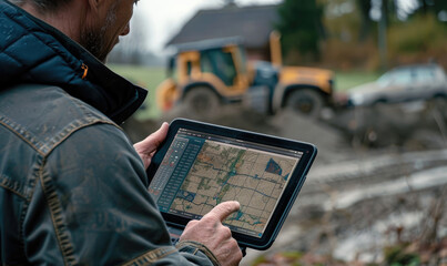 A construction engineer analyzing the collected data from a field survey on a digital tablet