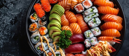 assorted sushi rolls, oriental food