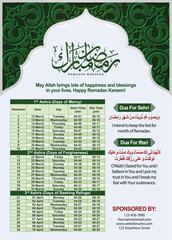 Ramadan Mubarak calendar 2024 vector Template 