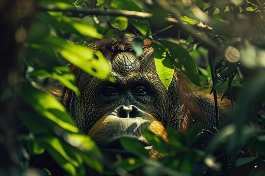 huge orangutan in the jungle