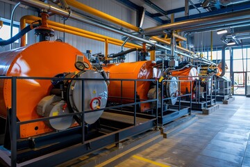 modern boiler room with gas, industrial heating boilers