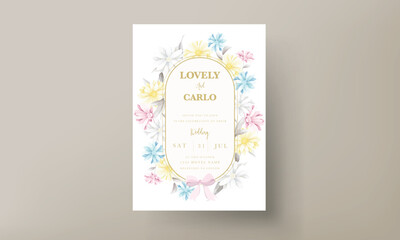 sweet aster flower wedding invitation card with pastel color