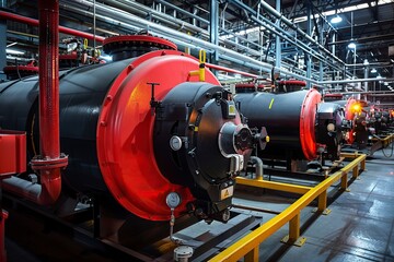 modern boiler room with gas, industrial heating boilers