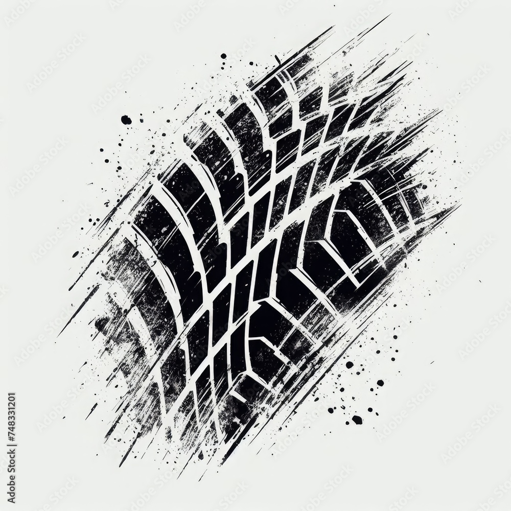 Fototapete a simple and effective description of a white background featuring grunge black tire tracks. this vi