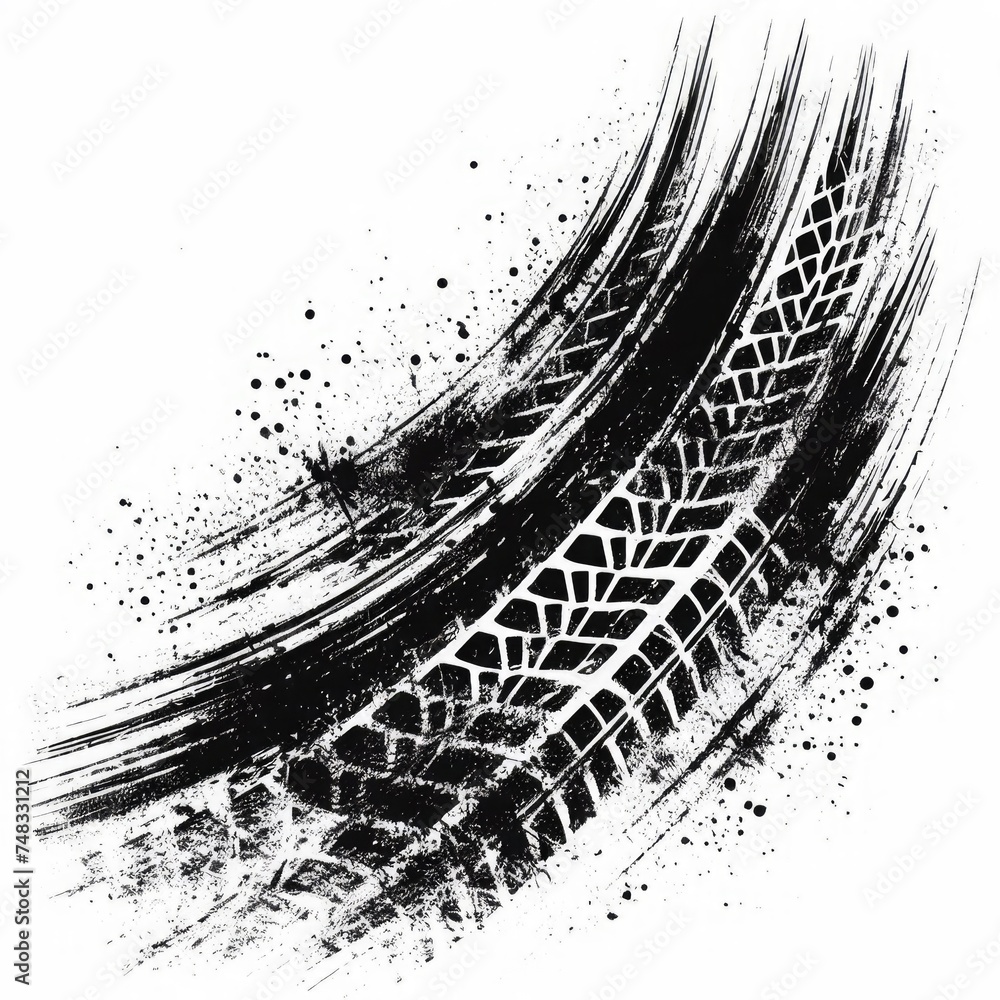 Fototapete a simple and effective description of a white background featuring grunge black tire tracks. this vi