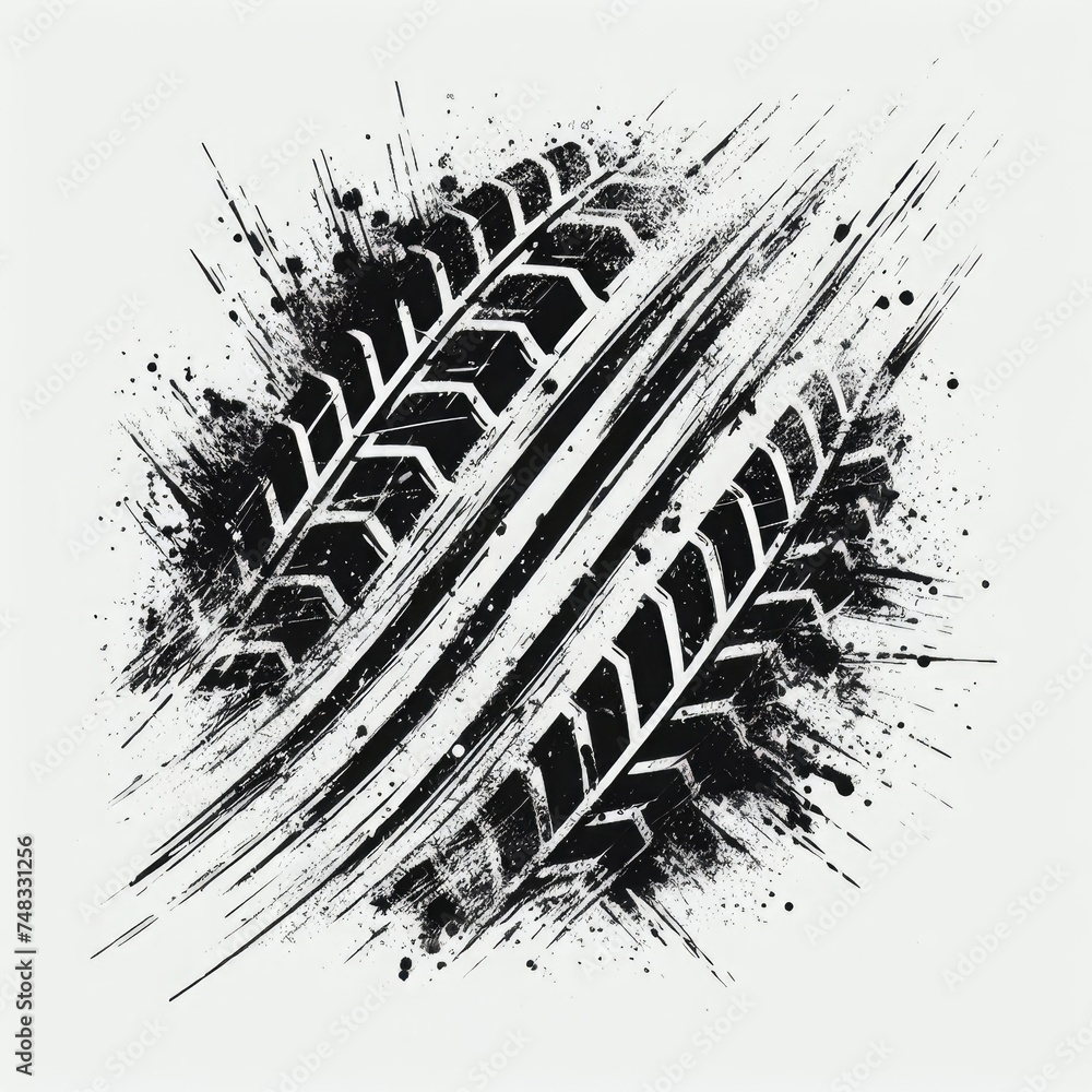 Fototapete a simple and effective description of a white background featuring grunge black tire tracks. this vi
