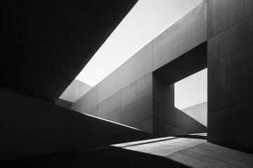 Obraz premium Striking geometric play of light and shadows in a contemporary architectural structure with concrete angles