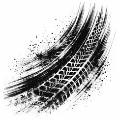 A simple and effective description of a white background featuring grunge black tire tracks. This visual element captures the essence of tire marks on a clean surface, adding a touch of texture 