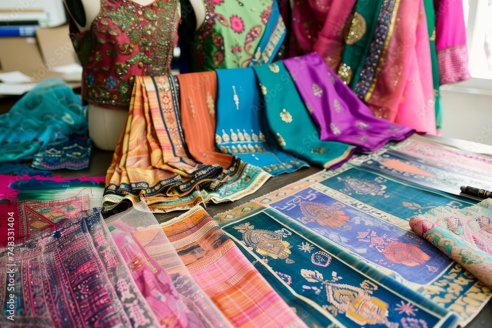 Aufkleber vibrant array of indian fabrics showcasing patterns and colors unique to south asian culture and fas