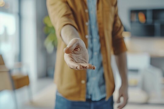 welcoming man extending hand in office