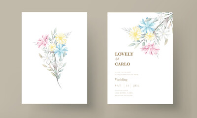 sweet aster flower wedding invitation card with pastel color