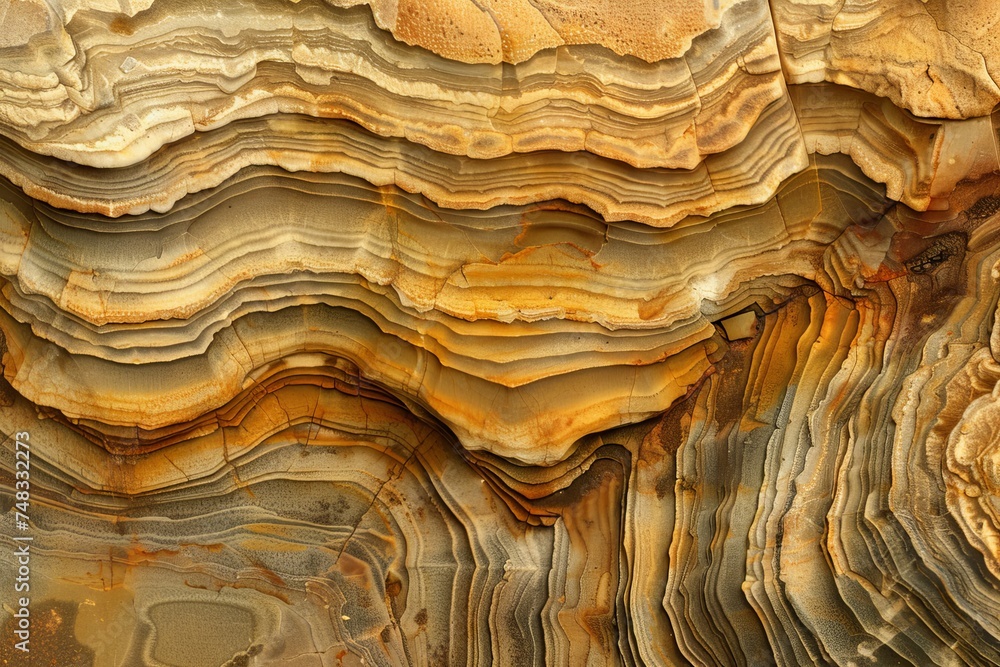 Poster Closeup detailed image of an earthy layered rock formation showing the intricate patterns of geological history