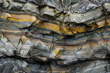 Close-up of detailed rock layers and patterns showing geological time and erosion