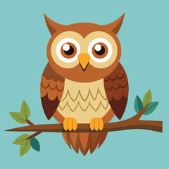 Happy Owl sitting On a tree Branch vector illustration