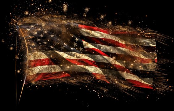 fireworks image of the us flag Generative AI