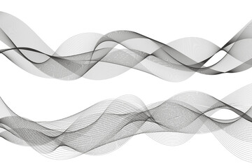Lines for the background. Black stripes on a white background. Set of wavy lines. Multiple line waves. Creative line art. Grey waves with lines. Vector waves set. Curved wavy line, smooth stripe.
