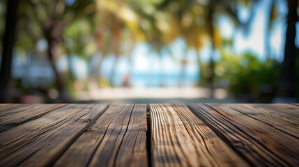 empty wooden table on the beach
